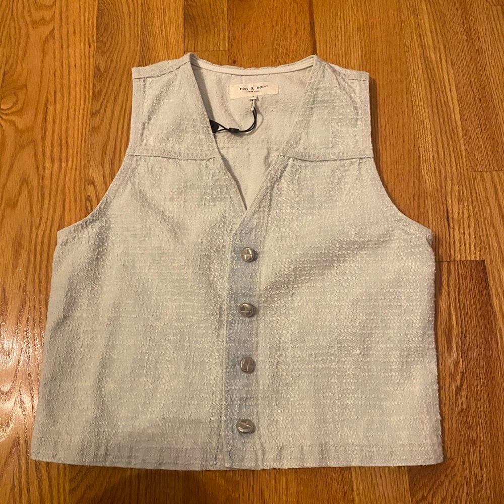rag & bone Pale Blue Textured Button Vest